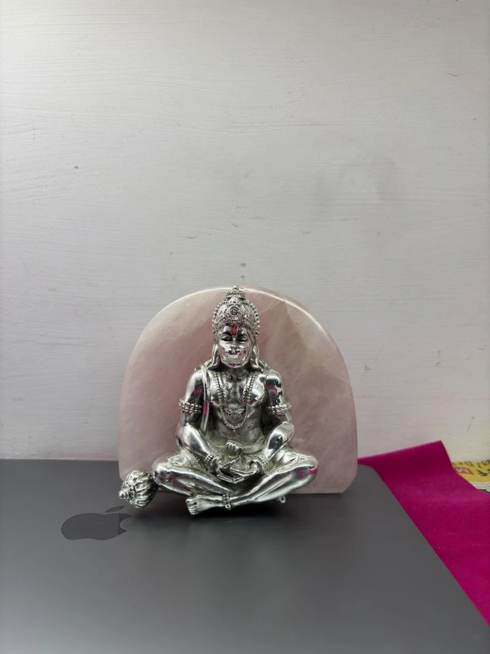 999 Pure Silver Coated / Plated Hanuman ji with Rose Quartz