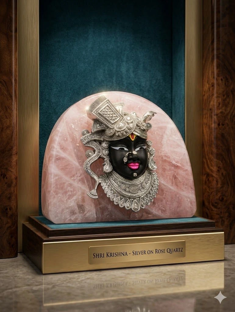999 Pure Silver Coated / Plated Srinath Ji with Rose Quartz