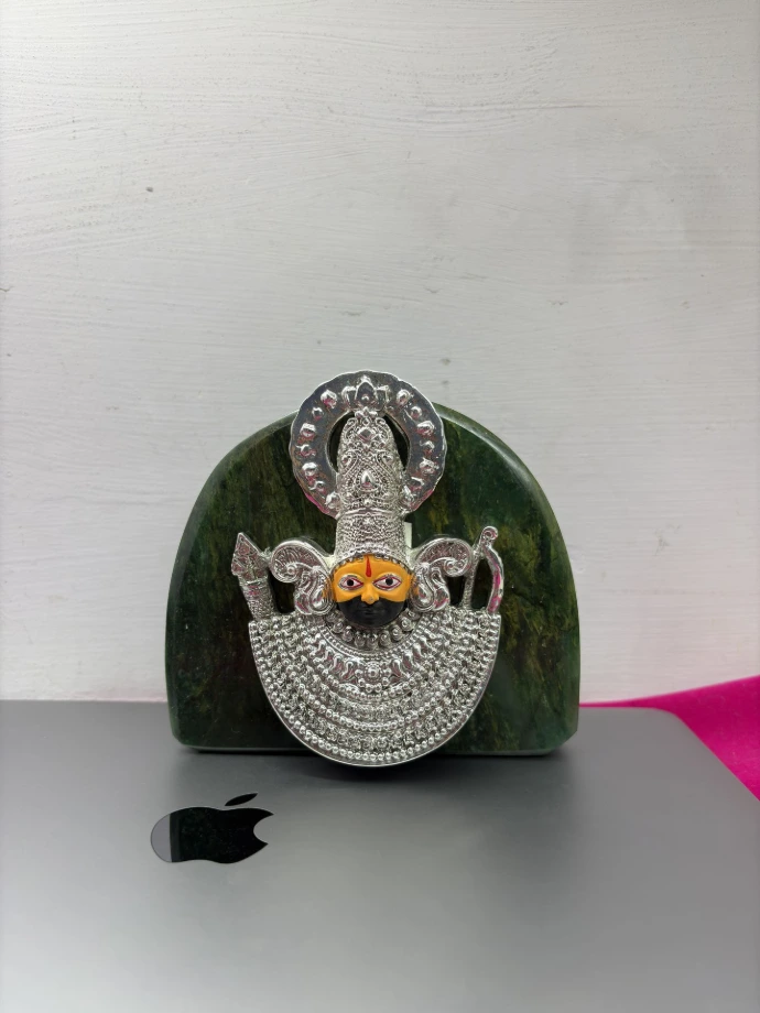 999 Pure Silver Coated / Plated Khatu Shyam ji with Jade Natural Gemstone